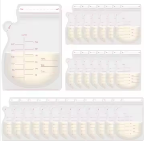 30 pcs Breastmilk Storage Bags – Leak-Proof, Pre-Sterilized, BPA-Free, Double Zipper Seal, Freezer Safe, Easy Pour Spout