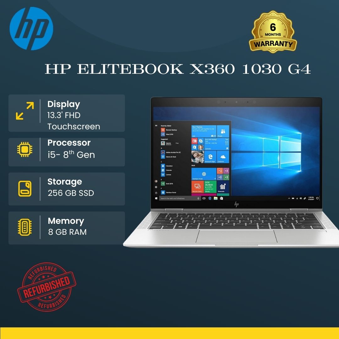 HP EliteBook x360 1030 G4 | Intel Core i5 8th Gen | 8GB RAM | 256GB SSD | 13.3” FHD Touchscreen | 2-in-1 Convertible Laptop | Windows 10 Pro | Premium Business Ultrabook.Processor: Intel Core i5-8265U