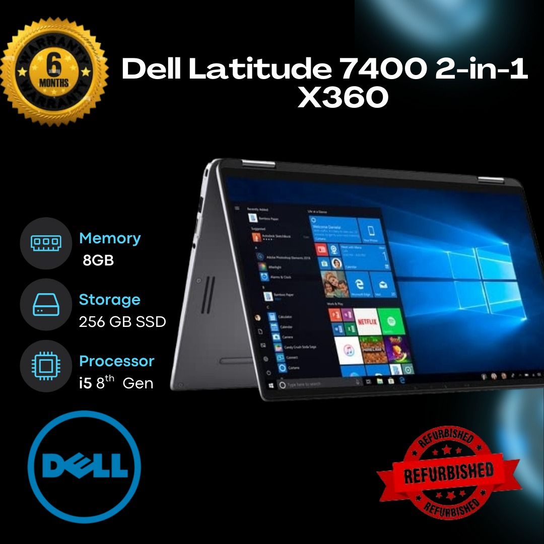 DELL LATITUDE 7400 2-IN-1: 8TH GEN INTEL CORE I5-8265U, 8GB DDR4, 256GB NVME SSD, 14” FHD TOUCHSCREEN, WI-FI 6, THUNDERBOLT 3, 1.36KG, MIL-STD-810G DURABLE, X360 CONVERTIBLE, PERFECT FOR WORK & TRAVEL