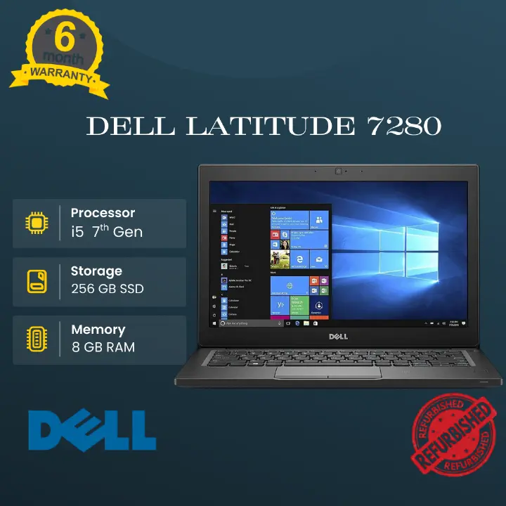 DELL LATITUDE 7280 FEATURES 7TH GEN INTEL® CORE™ I5, 8GB RAM, 256GB SSD, AND A 12.5” HD DISPLAY—DESIGNED FOR PROFESSIONALS REQUIRING PERFORMANCE, PORTABILITY, AND SECURITY.