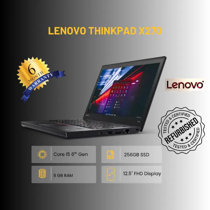 👌😎 SUPER CHEAP DEAL! SUPER CLEAN DEAL! POWERFUL LENOVO THINKPAD X270 WITH INTEL I5 6TH GEN, 8GB RAM, 256GB SSD, 12.5″ ANTI-GLARE HD/FHD DISPLAY, WIFI AC, USB-C + HDMI, RUGGED BUILD, LIGHTWEIGHT