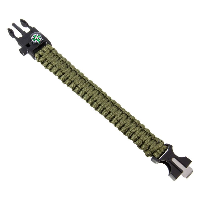 Mountain camping adjustable bracelet, outdoor survival parachute cord weaving wristband, compass, fire starter, rope cutting knife, survival whistle, emergency survival wristband
