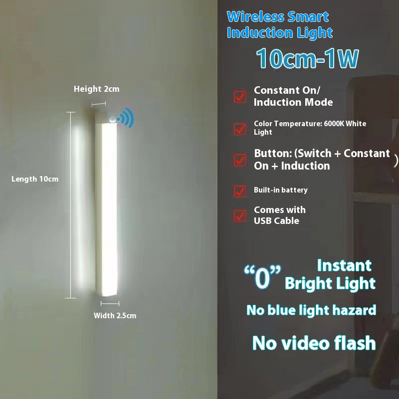 Ultra Thin Motion Sensor LED Light Bar Smart Rechargeable Adhesive Under Cabinet Closet Wardrobe Ambient Lighting
