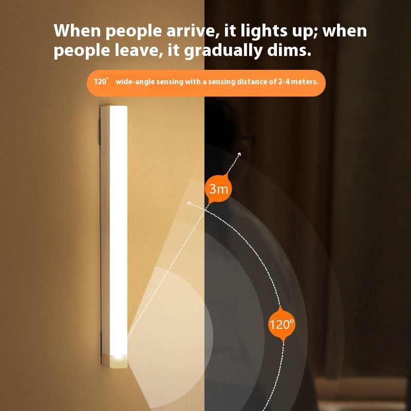 Ultra Thin Motion Sensor LED Light Bar Smart Rechargeable Adhesive Under Cabinet Closet Wardrobe Ambient Lighting