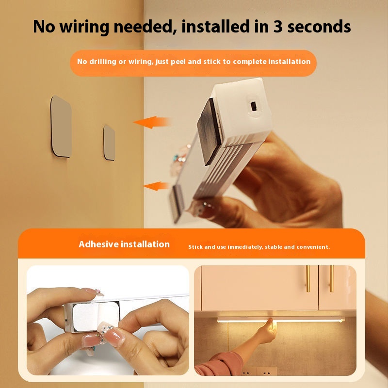 Ultra Thin Motion Sensor LED Light Bar Smart Rechargeable Adhesive Under Cabinet Closet Wardrobe Ambient Lighting