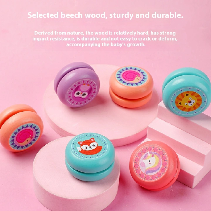 Cute Wooden Yo-Yo Toy Safe Eco Friendly Kids Cartoon Animal Design Classic Brain Teaser Educational Gift Prize for Children