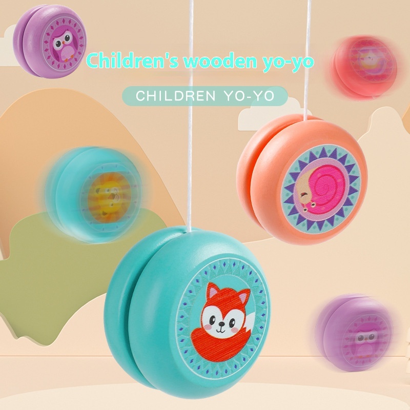 Cute Wooden Yo-Yo Toy Safe Eco Friendly Kids Cartoon Animal Design Classic Brain Teaser Educational Gift Prize for Children
