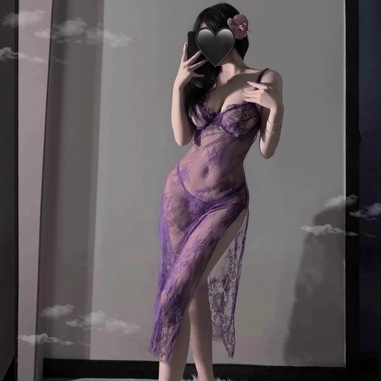 Purple sexy lingerie suspender pajamas women's suit sexy lace