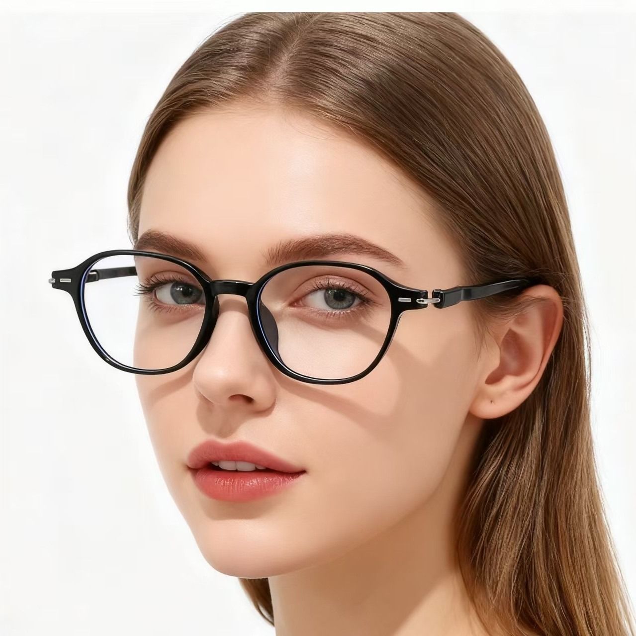 Trend oval frame high definition color-changing myopia one mirror dual-purpose color-changing glasses ultra-light anti-blue glasses