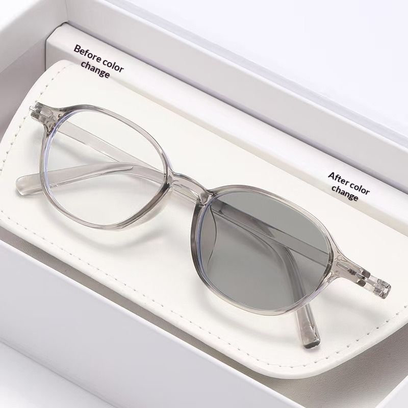 Trend oval frame high definition color-changing myopia one mirror dual-purpose color-changing glasses ultra-light anti-blue glasses