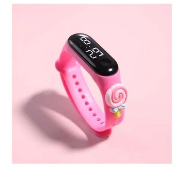 Birthday Gift For Child Boy / Girl Smart LED Digital Cartoon Kids Watch, Waterproof Bracelet Wristwatch Made Of Silicon Material Pink Color