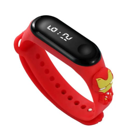 Birthday Gift For Child Boy / Girl Smart LED Digital Cartoon Kids Watch, Waterproof Bracelet Wristwatch Made Of Silicon Material -Red Color