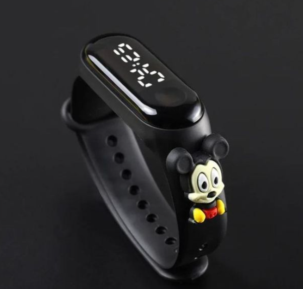 Birthday Gift For Child Boy / Girl Smart LED Digital Cartoon Kids Watch, Waterproof Bracelet Wristwatch Made Of Silicon Material -Black Color