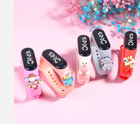 Birthday Gift For Child Boy / Girl Smart LED Digital Cartoon Kids Watch, Waterproof Bracelet Wristwatch Made Of Silicon Material Pink Color