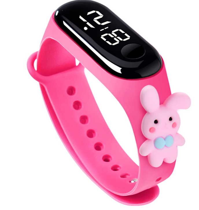 Birthday Gift For Child Boy / Girl Smart LED Digital Cartoon Kids Watch, Waterproof Bracelet Wristwatch Made Of Silicon Material Pink Color