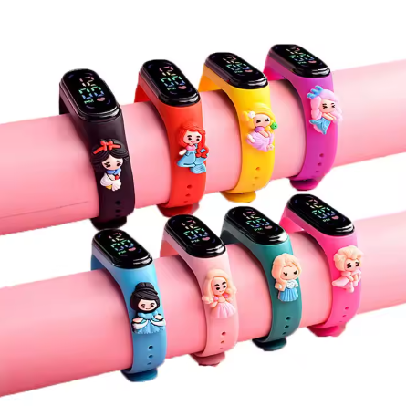 Birthday Gift For Child Boy / Girl Smart LED Digital Cartoon Kids Watch, Waterproof Bracelet Wristwatch Made Of Silicon Material Black Color