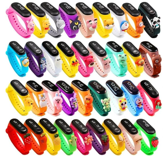 Birthday Gift For Child Boy / Girl Smart LED Digital Cartoon Kids Watch, Waterproof Bracelet Wristwatch Made Of Silicon Material Black Color