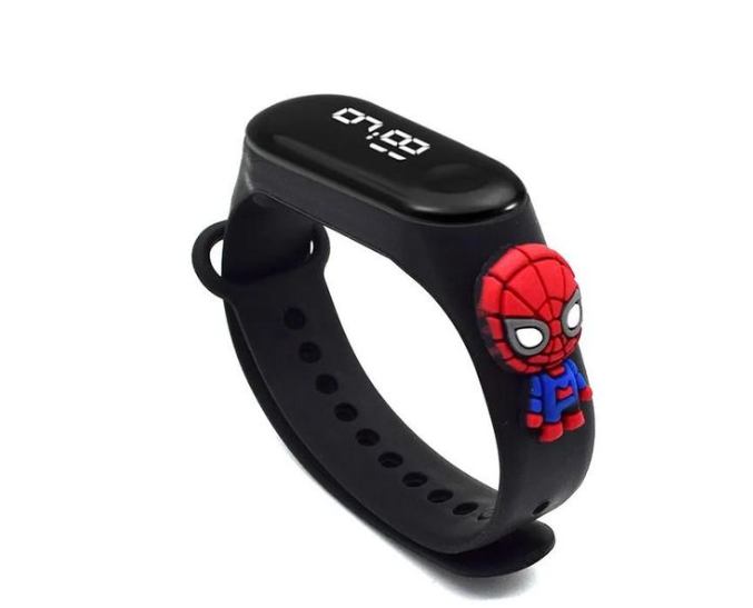 Birthday Gift For Child Boy / Girl Smart LED Digital Cartoon Kids Watch, Waterproof Bracelet Wristwatch Made Of Silicon Material -Black Color