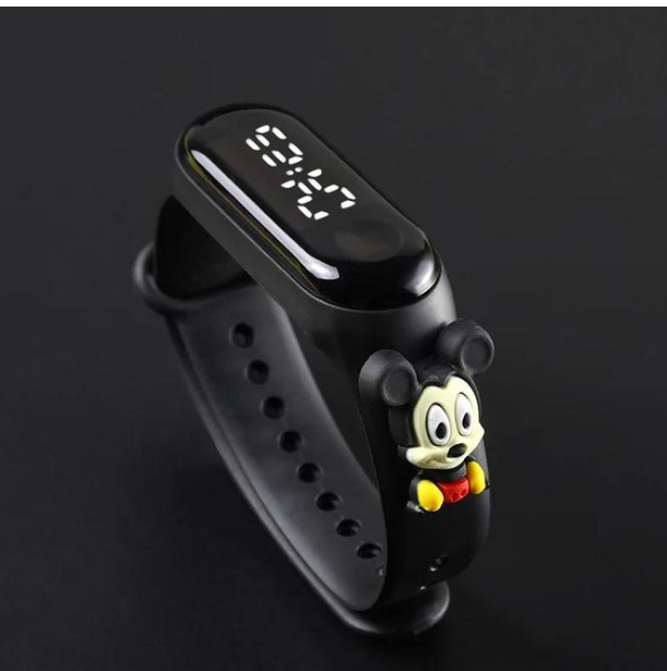 Birthday Gift For Child Boy / Girl Smart LED Digital Cartoon Kids Watch, Waterproof Bracelet Wristwatch Made Of Silicon Material -Black Color