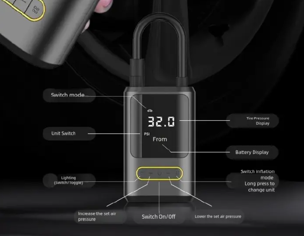 Car Mounted Inflation Pump Portable Mini Self-propelled Electric Tire Inflator Air Pump Handheld Wireless Charging
