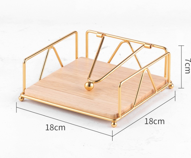 Luxury Metallic Kitchen Serviette holder with Bamboo place on/Napkin holder with the size of 18cmx18cmx6.8cm