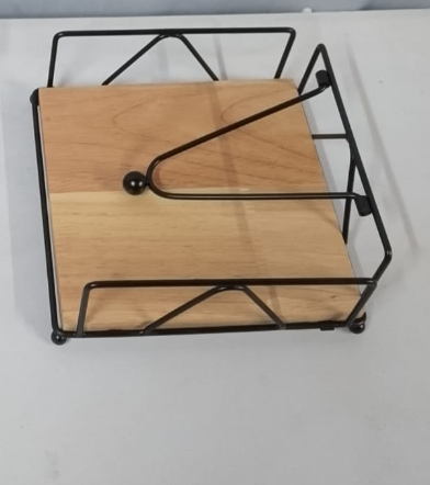 Luxury Metallic Kitchen Serviette holder with Bamboo place on/Napkin holder with the size of 18cmx18cmx6.8cm