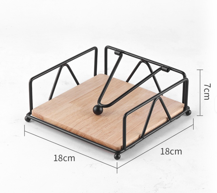 Luxury Metallic Kitchen Serviette holder with Bamboo place on/Napkin holder with the size of 18cmx18cmx6.8cm