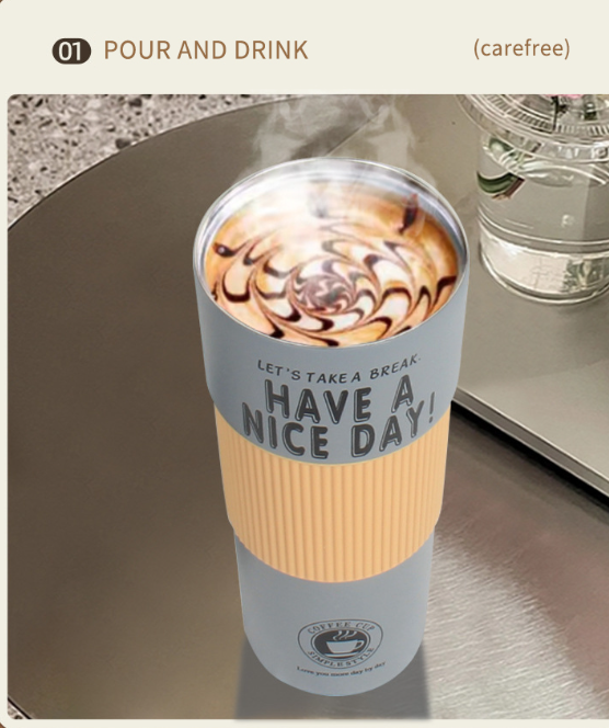 600ml Double Stainless Steel 304 Coffee Thermos Mug Leak-Proof Non-Slip Car Vacuum Flask Travel Thermal Cup Water Bottle