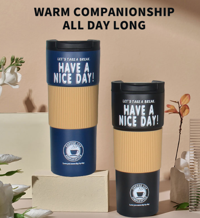 600ml Double Stainless Steel 304 Coffee Thermos Mug Leak-Proof Non-Slip Car Vacuum Flask Travel Thermal Cup Water Bottle