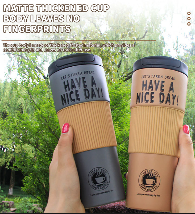 600ml Double Stainless Steel 304 Coffee Thermos Mug Leak-Proof Non-Slip Car Vacuum Flask Travel Thermal Cup Water Bottle