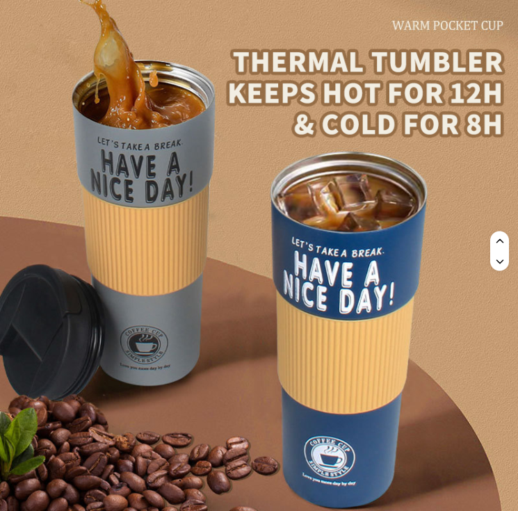 600ml Double Stainless Steel 304 Coffee Thermos Mug Leak-Proof Non-Slip Car Vacuum Flask Travel Thermal Cup Water Bottle