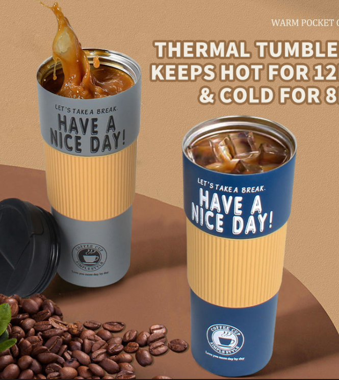 600ml Double Stainless Steel 304 Coffee Thermos Mug Leak-Proof Non-Slip Car Vacuum Flask Travel Thermal Cup Water Bottle