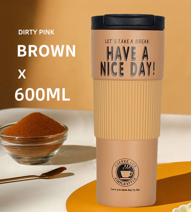 600ml Double Stainless Steel 304 Coffee Thermos Mug Leak-Proof Non-Slip Car Vacuum Flask Travel Thermal Cup Water Bottle