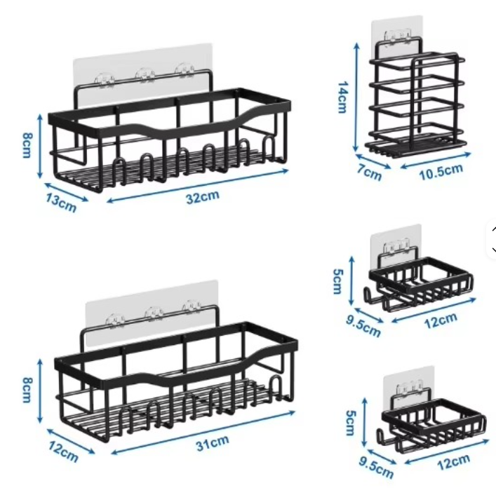 5pcs Set RECTANGULAR Shower Caddy Shelf/Bathroom Rack Organizer With Adhesive Stickers Rustproof Shower Corner Caddy Wall Mounted Adhesive Shower Organizer Shelf Bathroom Storage Rack Wall