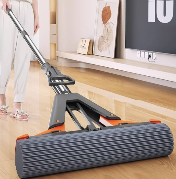 38cmx110cm self wringing super absorbent sponge mop automatic self-wringing roller squeeze mop - hands-free water squeezing floor mop, high absorbent pva sponge mop head, hardwood, tile, laminate floo