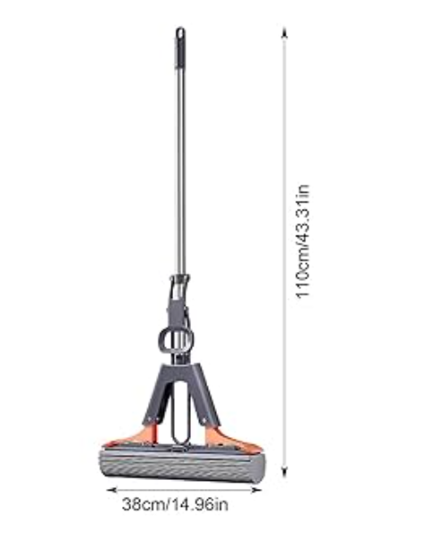 38cmx110cm self wringing super absorbent sponge mop automatic self-wringing roller squeeze mop - hands-free water squeezing floor mop, high absorbent pva sponge mop head, hardwood, tile, laminate floo