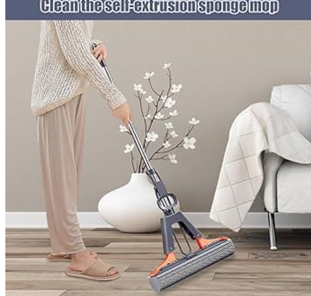 38cmx110cm self wringing super absorbent sponge mop automatic self-wringing roller squeeze mop - hands-free water squeezing floor mop, high absorbent pva sponge mop head, hardwood, tile, laminate floo