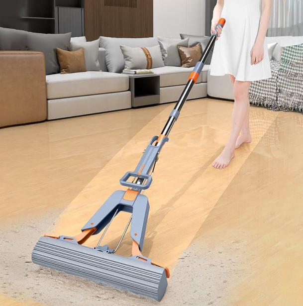 38cmx110cm self wringing super absorbent sponge mop automatic self-wringing roller squeeze mop - hands-free water squeezing floor mop, high absorbent pva sponge mop head, hardwood, tile, laminate floo