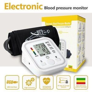 Portable Digital Upper Arm Blood Pressure Monitor Measurement Tool Portable LCD Digital Tonometer Sphygmomanometer Tensiometer Heart Rate Pulse Meter BP Monitor