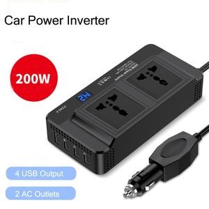 200W Power Inverter DC 12V to 220V AC Car Power Inverter 4 USB Ports Charger Adapter Car Plug Converter with Switch Current LCD Screen