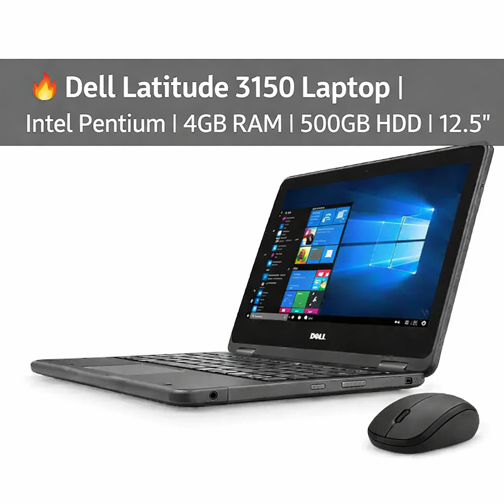 🔥 Dell Laptop Latitude 3150 | Intel Pentium Processor | 4GB RAM | 500GB Hard Drive | 12.5 Inch Screen | Office, School & Business Laptop | Free Mouse Included