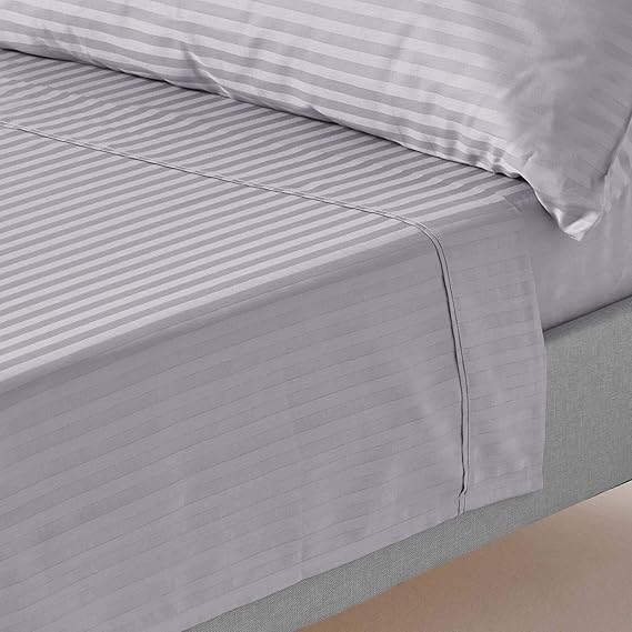 Flat Plain/Stripped High Grade Premium Cotton Bed Sheet Set, 2 Flat Bedsheets & 2 Pillow Cases