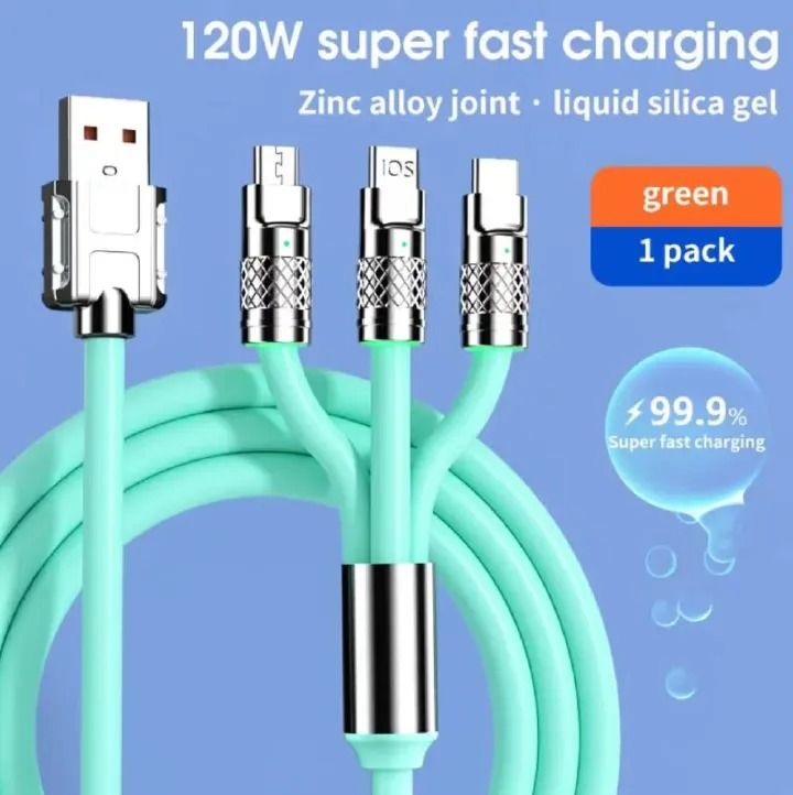 6A 120W 3 In 1 Charging Cable USB Fast Charger Cable For iPhone Micro USB Type-C Charging Cable For Huawei Samsung Xiaomi Wird Cord