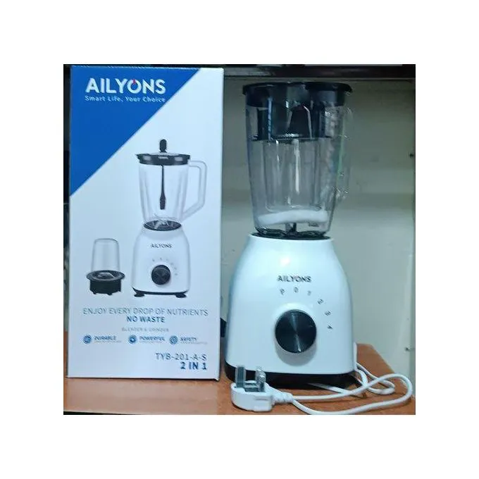 OFFER ! OFFER! AILYONS 2 In 1 Countertop Blender & Grinder-fruit Mixer And Food Processor (1.5L,off switch with 3 speed switches pulse switch ,stainless steel blades,Leak resistant lid,Clear jug)