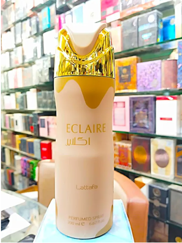 Lattafa Eclaire 200ml sweet gourmand with caramel, milk, sugar, honey, white flowers, vanilla, praline, and musk l Body Spray for Women suitable for daily wear