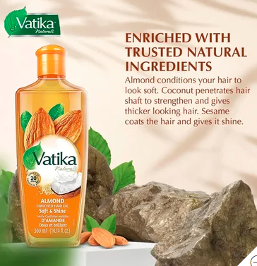 Vatika Almond Enriched Hair Oil with Coconut & Sesame – Deep Conditioning & Extra Softness, 200ml
