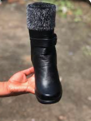 Ladies’ Black Faux Leather Ankle Boots with Fur Lining & Side Zip – Elegant Winter Footwear