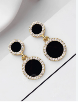 Elegant Black and Gold Dangle Drop Earrings for Women – Stylish Long Earrings with Sparkling Crystal Trim, Lightweight Statement Jewelry