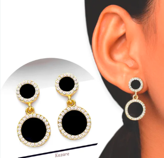 Elegant Black and Gold Dangle Drop Earrings for Women – Stylish Long Earrings with Sparkling Crystal Trim, Lightweight Statement Jewelry