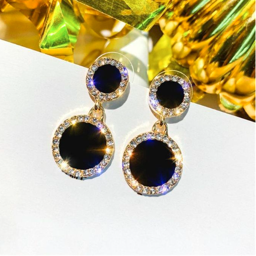 Elegant Black and Gold Dangle Drop Earrings for Women – Stylish Long Earrings with Sparkling Crystal Trim, Lightweight Statement Jewelry